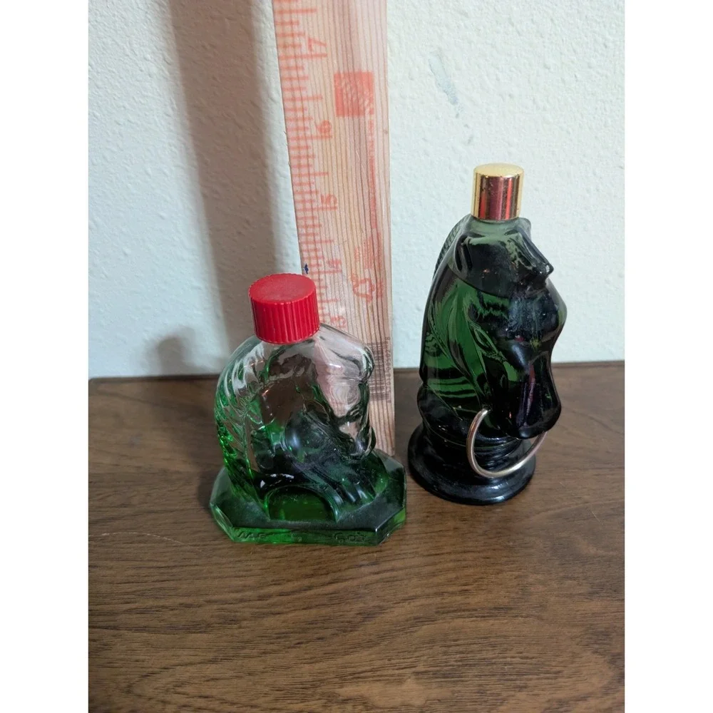 Vtg Mac Gregor TALLY-HO After Shave Green Glass Bottles horses Equestrian Lot